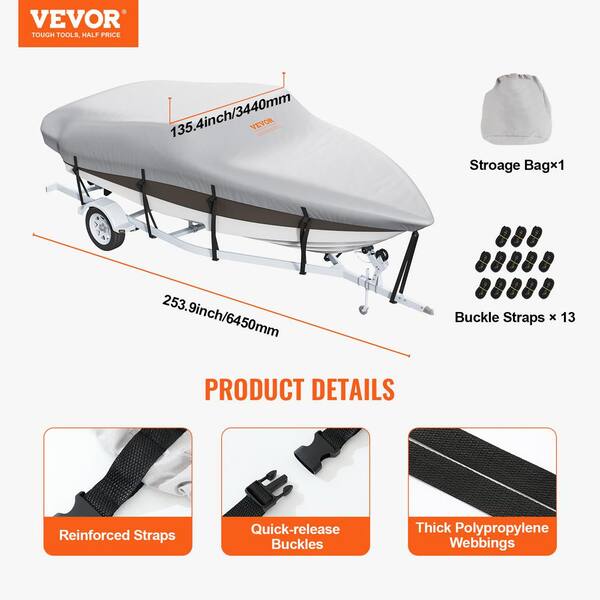 VEVOR Boat Cover 17-19 Trailerable Waterproof Boat Cover 600D Marine Grade PU Oxford with Motor Cover and Buckle Straps Tycz600d1719pwyfkv0