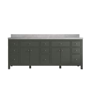 Sonoma 84 in. W x 22 in. D x 36 in. H Double Sink Bath Vanity in Pewter Green with 2" Pearl Gray Quartz Top