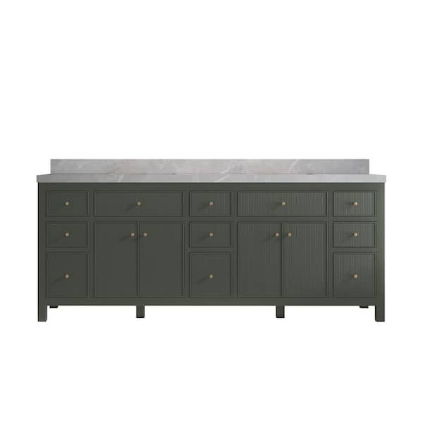 Willow Collections Sonoma 84 in. W x 22 in. D x 36 in. H Double Sink Bath Vanity in Pewter Green with 2 in. Pearl Gray Quartz Top