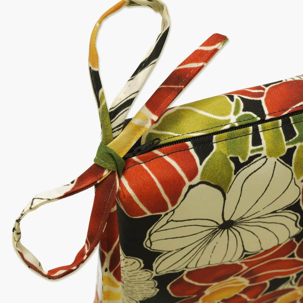 Tropical Floral Black and Green Outdoor Bench Cushion