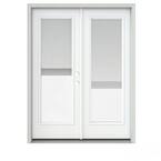 60 in. x 80 in. White Painted Steel Left-Hand Inswing Full Lite Glass Active/Stationary Patio Door w/Blinds