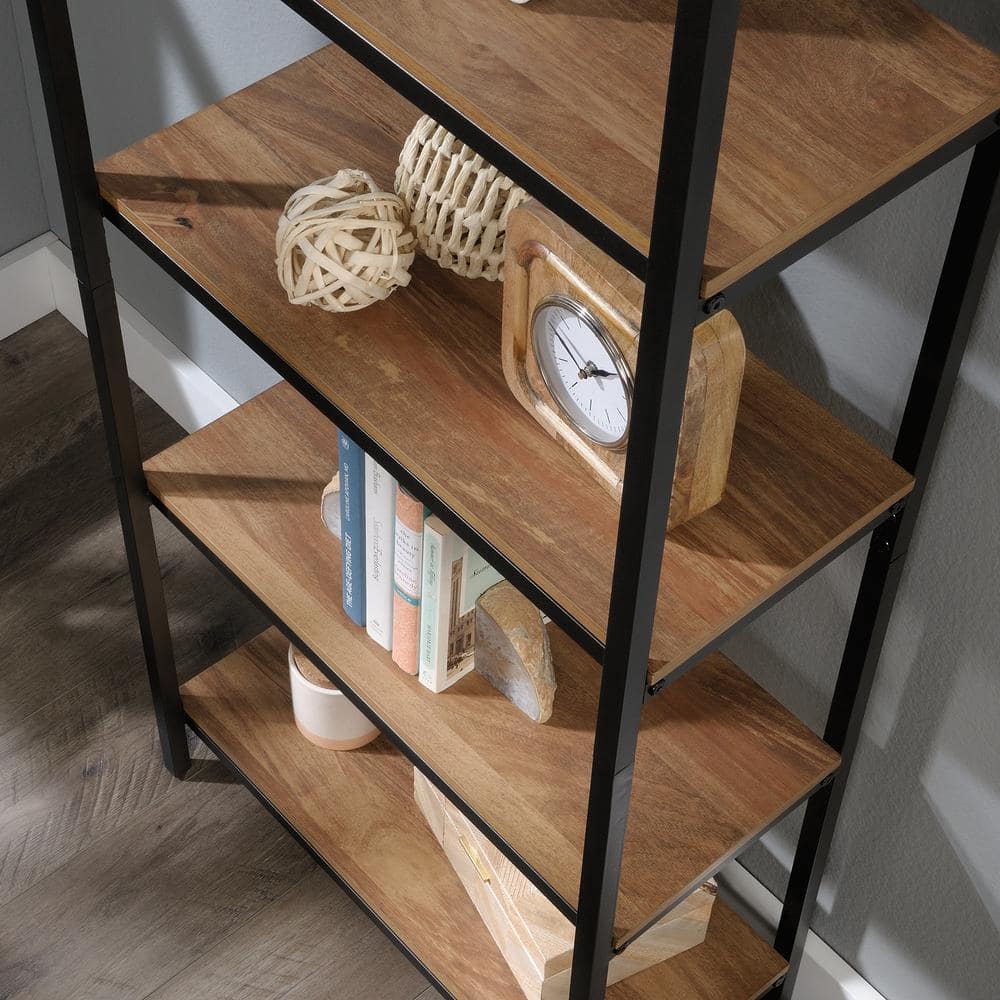 North Avenue Tall 4-Shelf Sindoori Mango and Black Metal Bookcase