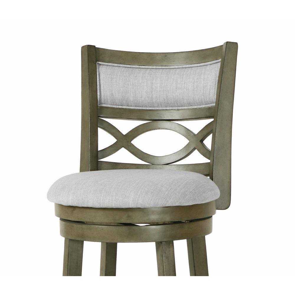 Transitional Gray Swivel Bar Stool in Solid Wood with Carved Back