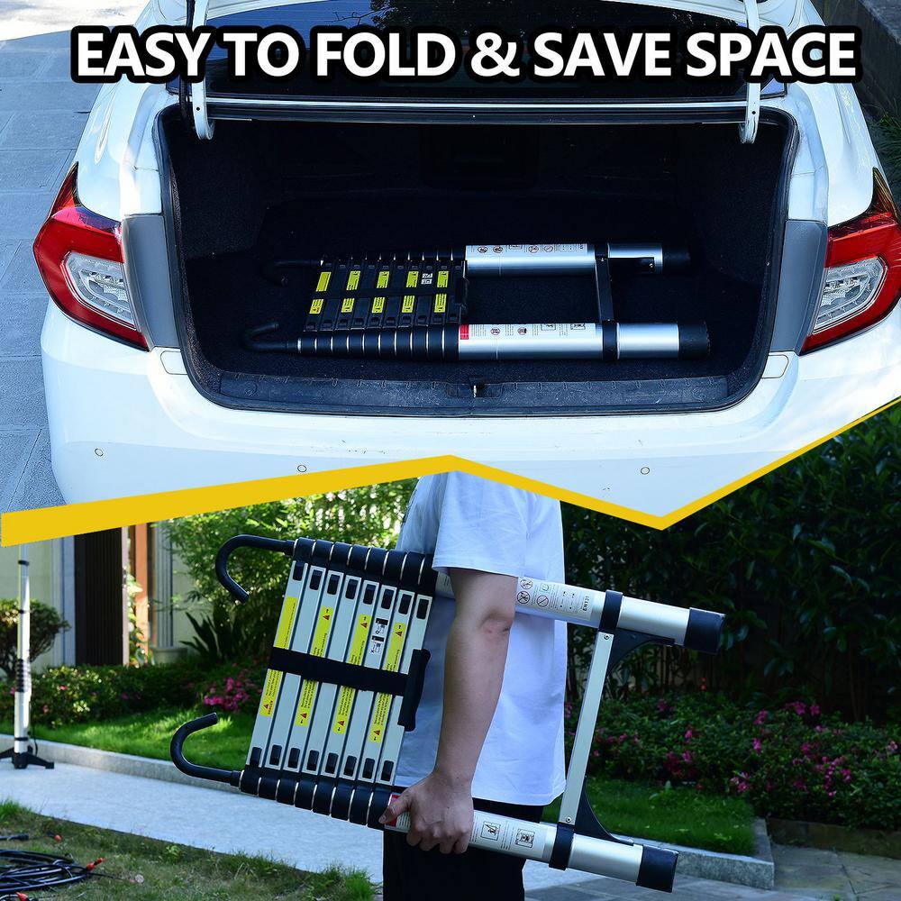 8.5 ft Aluminum Telescopic Folding Step Ladder with Hooks