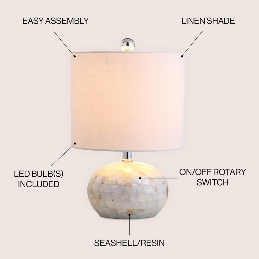 Ivory Capiz Shell Mosaic Table Lamp with White Linen Shade