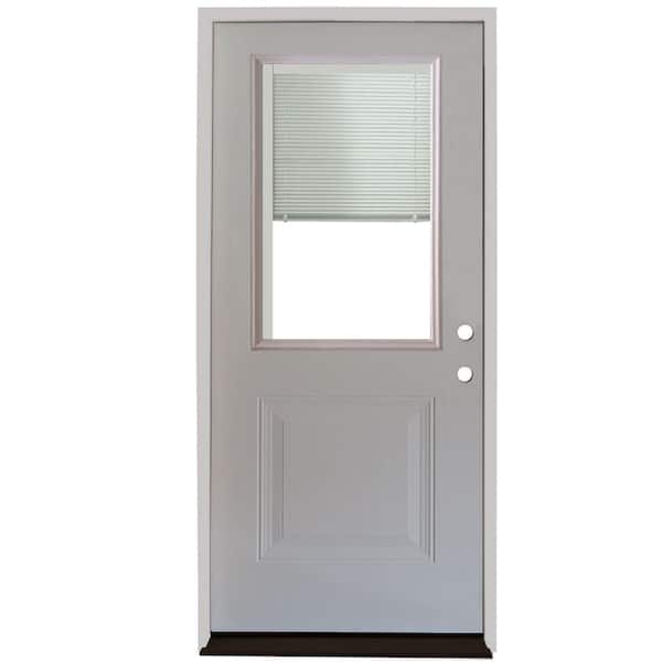 Steves & Sons 32 in. x 80 in. Element Series 1-Panel 1/2 Lite Mini-Blind White Primed Steel Prehung Front Door