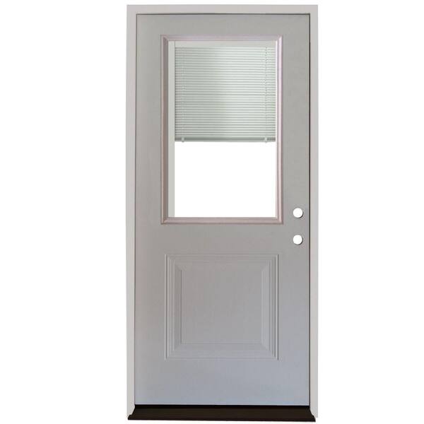 Steves & Sons 34 in. x 80 in. Element Series 1-Panel 1/2 Lite Mini-Blind White Primed Steel Prehung Front Door