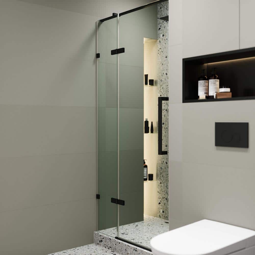 36'' Black Clear Tempered Glass Hinged Frameless Shower Door