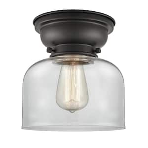 Bell 8 in. 1-Light Matte Black Flush Mount with Clear Glass Shade