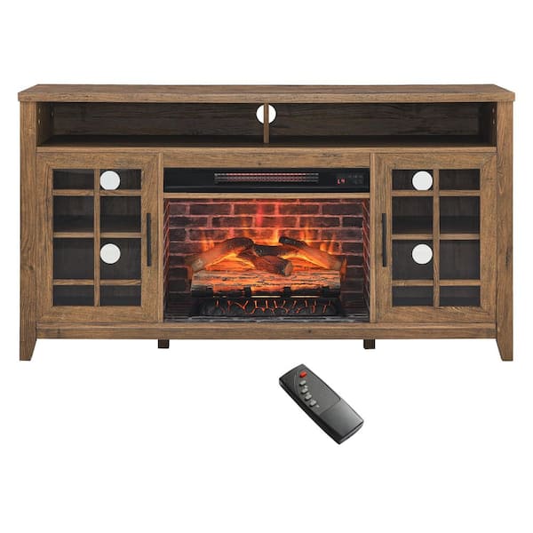 55 in. Reclaimed Barnwood Finish Freestanding Electric Fireplace TV Stand with Overheat Protection in