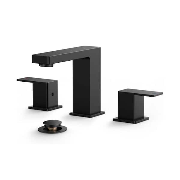 8 in. Widespread Double Handle Honeycomb Waterfall Spout Bathroom Sink Faucet with Pop Up Drain in Matte Black