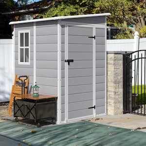 5 ft. W x 4 ft. D Matte Gray Patio Resin Shed Extruded Plastic Outdoor Storage Shed with Window and Floor 16.6 sq. ft.