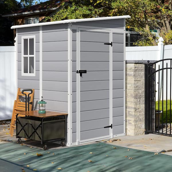 Tozey 5 ft. W x 4 ft. D Matte Gray Patio Resin Shed Extruded Plastic Outdoor Storage Shed with Window and Floor 16.6 sq. ft.