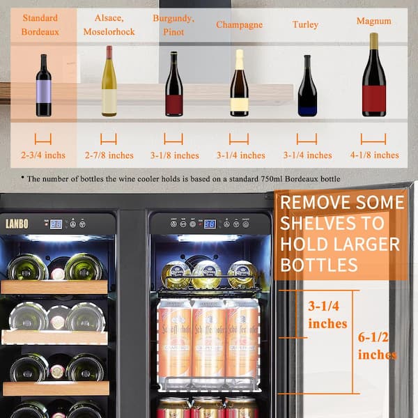LANBO Wine Refrigerator 23 Dual Zone 18Bottle 55Can Beverage and Wine