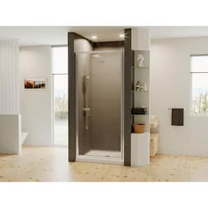 Legend 32.625 in. to 33.625 in. x 64 in. Framed Hinged Shower Door in Chrome with Obscure Glass