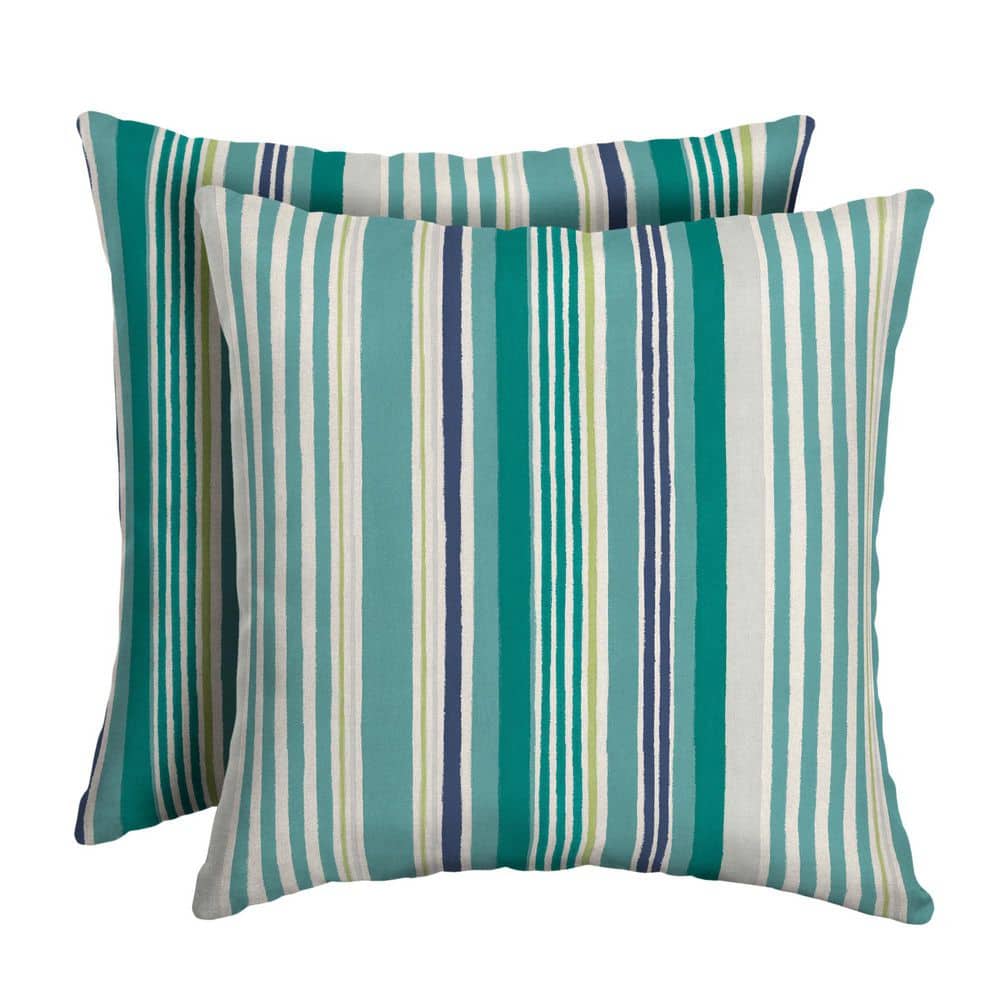 ARDEN SELECTIONS 16 in. x 16 in. Teal Cobalt Stripe Outdoor Throw