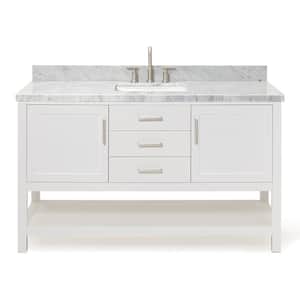 Bayhill 61 in. W x 22 in. D x 36 in. H Bath Vanity in White with Carrara White Marble Top