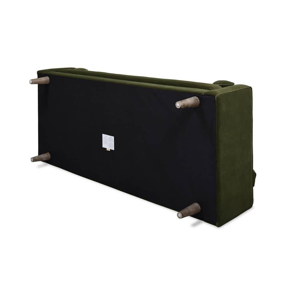 Olive Green Tufted Faux Leather Sofa with Wood Legs