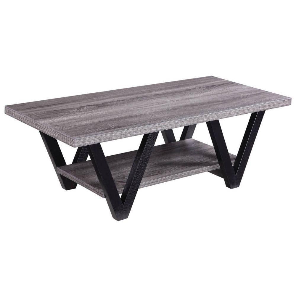 48 in. Gray/Black Large Rectangle Wood Coffee Table with Shelf