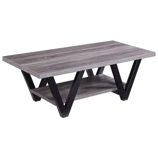 Benjara 48 in. Gray/Black Large Rectangle Wood Coffee Table with Shelf