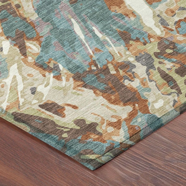 Chantille Machine Washable Indoor/Outdoor Abstract ACN2441 Teal 8 ft. x 10 ft. Area Rug