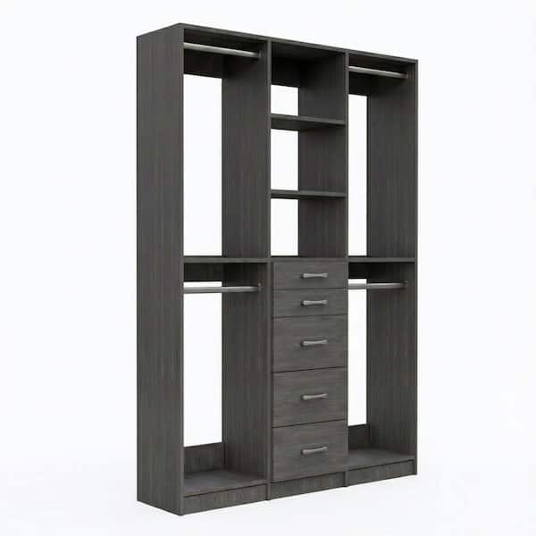 Alto Collection 72 in. W Grey Wall Mounted 2-Double Hang, Shelf and 5-Drawer Closet Kit Wood Closet System