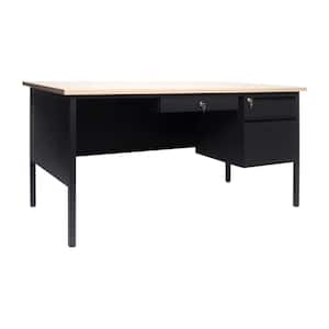 60 in. Rectangle White Oak Engineered Wood 3-Drawers Teacher Desk