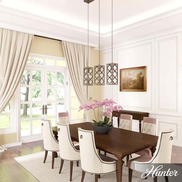 Hunter Gablecrest 3 Light French Oak Linear Chandelier with Metal Shades Kitchen Light