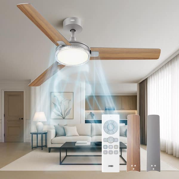 52 in. Indoor Grey Standard Ceiling Fan, Downrod Mount with Light and Remote
