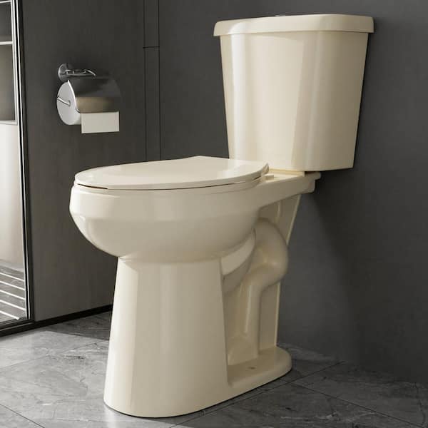 Unbranded Extra Tall 21 in. 2-Piece Toilet 1.0/1.28 GPF Dual Flush Round Raised Toilet in Bone with Soft Close Seat for Seniors