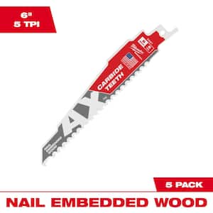 6 in. 5 TPI AX Carbide Teeth Demolition Nail-Embedded Wood Cutting SAWZALL Reciprocating Saw Blades (5-Pack)