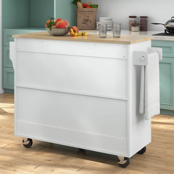 Runesay White Mdf Base with Mdf Wood Top Rolling Kitchen Island (17-in x 50-in x 36.85-in)