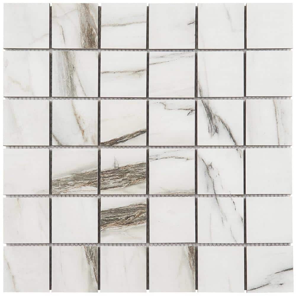 Saroshi Carrara Giola 4 in. x 0.33 in. Matte Porcelain Marble Look Floor and Wall Mosaic Tile Sample price history on PriceWatchPro