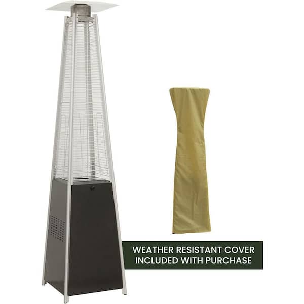 Hanover 7 ft. 42,000 BTU Black Pyramid Propane Patio Heater with Weather-Protective Cover