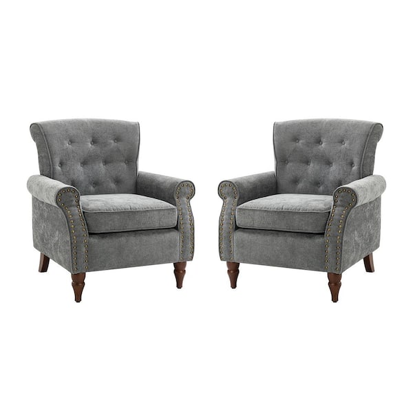 JAYDEN CREATION Aegina Grey Armchair with Nailhead Trim (Set of 2)
