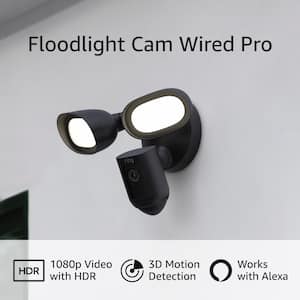 Floodlight Cam Pro-Smart Hardwired Security Camera Video with 2-LED Lights, Dual Band Wi-Fi, 3D Motion Detection, Black