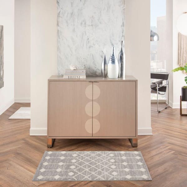 Grafix Grey 2 ft doormat 2 ft. x 4 ft. Moroccan Boho Kitchen Area Rug