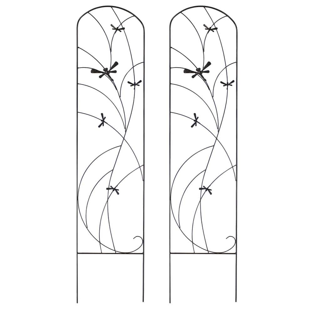 Black Steel Dragonfly Design Garden Trellis Set - 55.75" H - 2-Pack