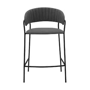 26 in. Gray Low Back Metal Counter Height Bar Chair with Faux leather Seat