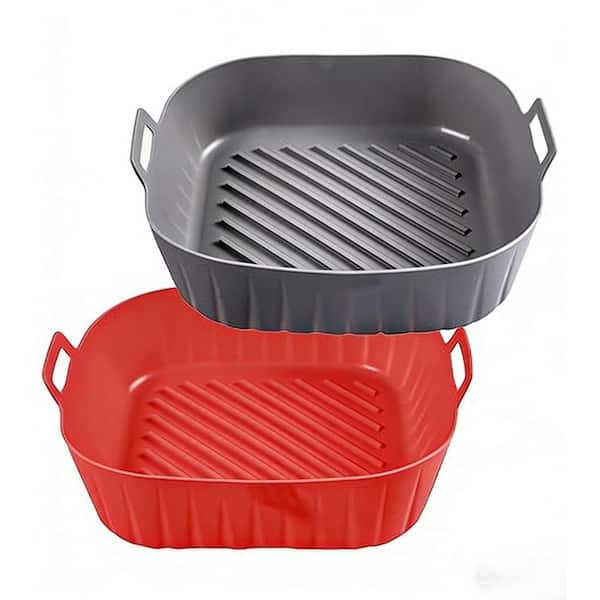 10 in. Non-stick Square Silicone Air Fryer Liners with Handles, Food-grade Reusable Baking Tray, 2-Pack