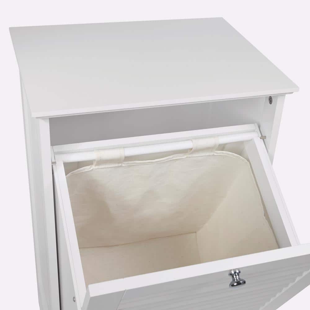 White Wood Composite Tilt-Out Laundry Hamper Cabinet with Cloth Bag