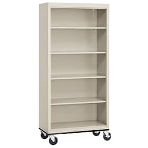 Metal 5-shelf Cart Bookcase with Adjustable Shelves in Putty (78 in.)