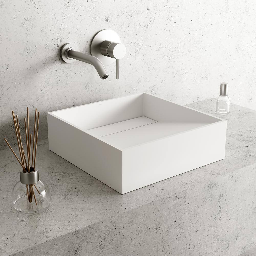 Matte White Square Stone Above-Counter Vessel Sink