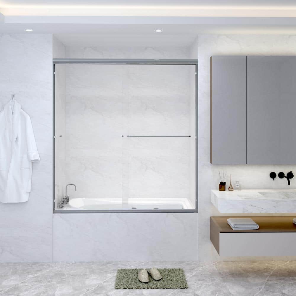60 in. W x 62 in. H Double Sliding Framed Shower Door in Polished Chrome Finish with Transparent Glass price history on PriceWatchPro