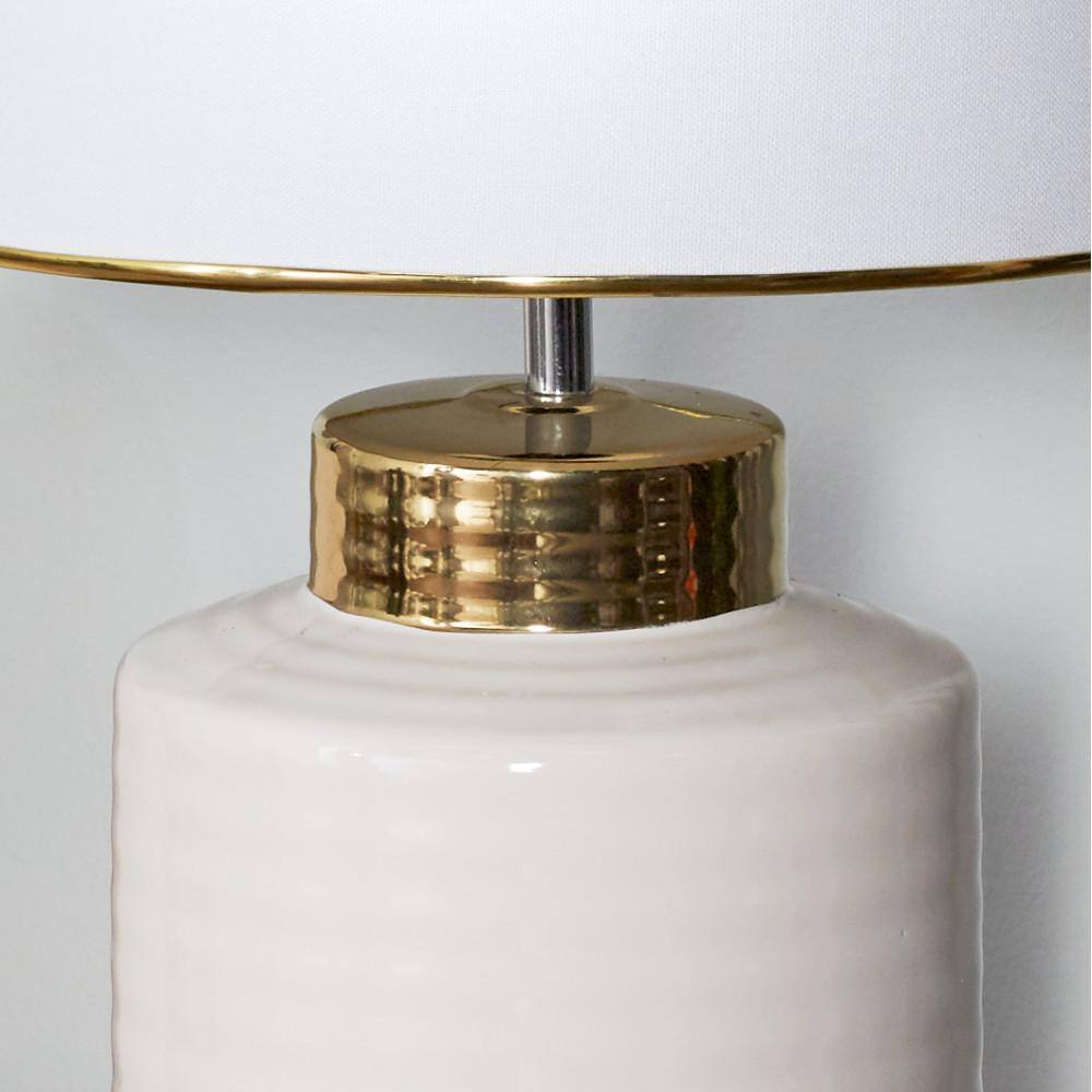 Gold Trim White Ceramic Cylindrical Nightstand Lamp