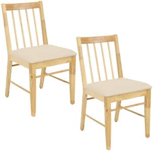 Natural with Beige Cushions 2 Slat-Back Dining Side Chairs