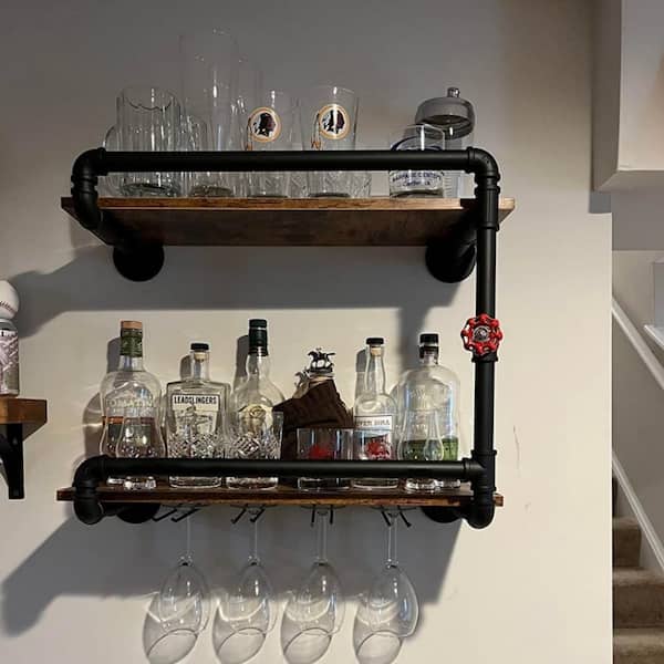 Metal Floating Bar Liquor Shelves 2 Tier Wall Mounted Wine | INDIA