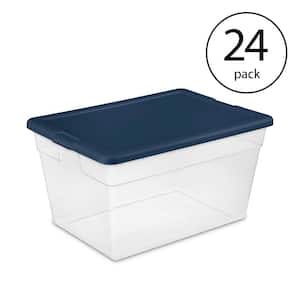 56-Qt. Storage Tote Clear with Marine Blue Lid 24 Pack