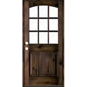 32 in. x 80 in. Knotty Alder Right-Hand/Inswing 1/2 Lite Arch Top Clear Glass Black Stain Wood Prehung Front Door