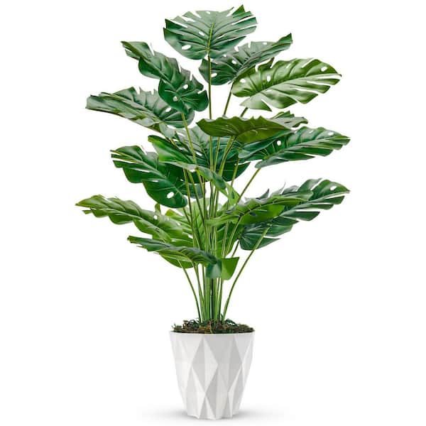 Afoxsos 5.4 in. Artificial Green Indoor/Outdoor Monstera Plant with White  Planter Realistic Faux Tree for Home Office 59A1124A1518